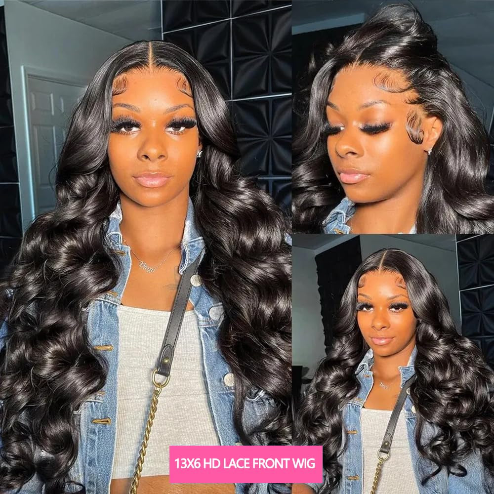 30 Inch 13X6 Body Wave Lace Front Wigs Human Hair Pre Plucked Glueless Wigs Human Hair 180% Density Brazilian Virgin Body Wave Lace Front Wig 13X6 HD Frontal Wigs for Women