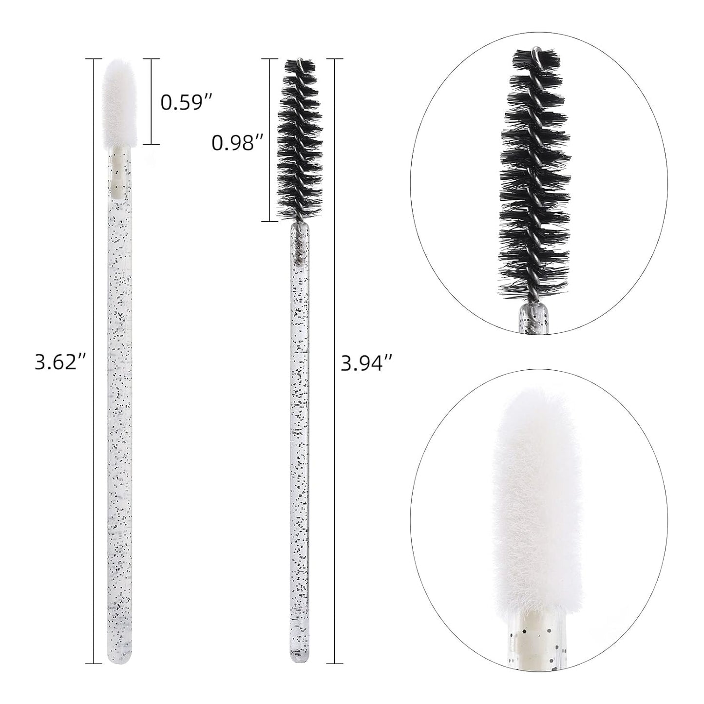 200 Lip Brush and Eyebrow Spoolie, Crystal Disposable Lipstick Applicator, Mascara Wands, Makeup Beauty Tool Kits (Black)