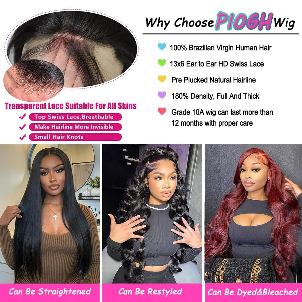 30 Inch 13X6 Body Wave Lace Front Wigs Human Hair Pre Plucked Glueless Wigs Human Hair 180% Density Brazilian Virgin Body Wave Lace Front Wig 13X6 HD Frontal Wigs for Women