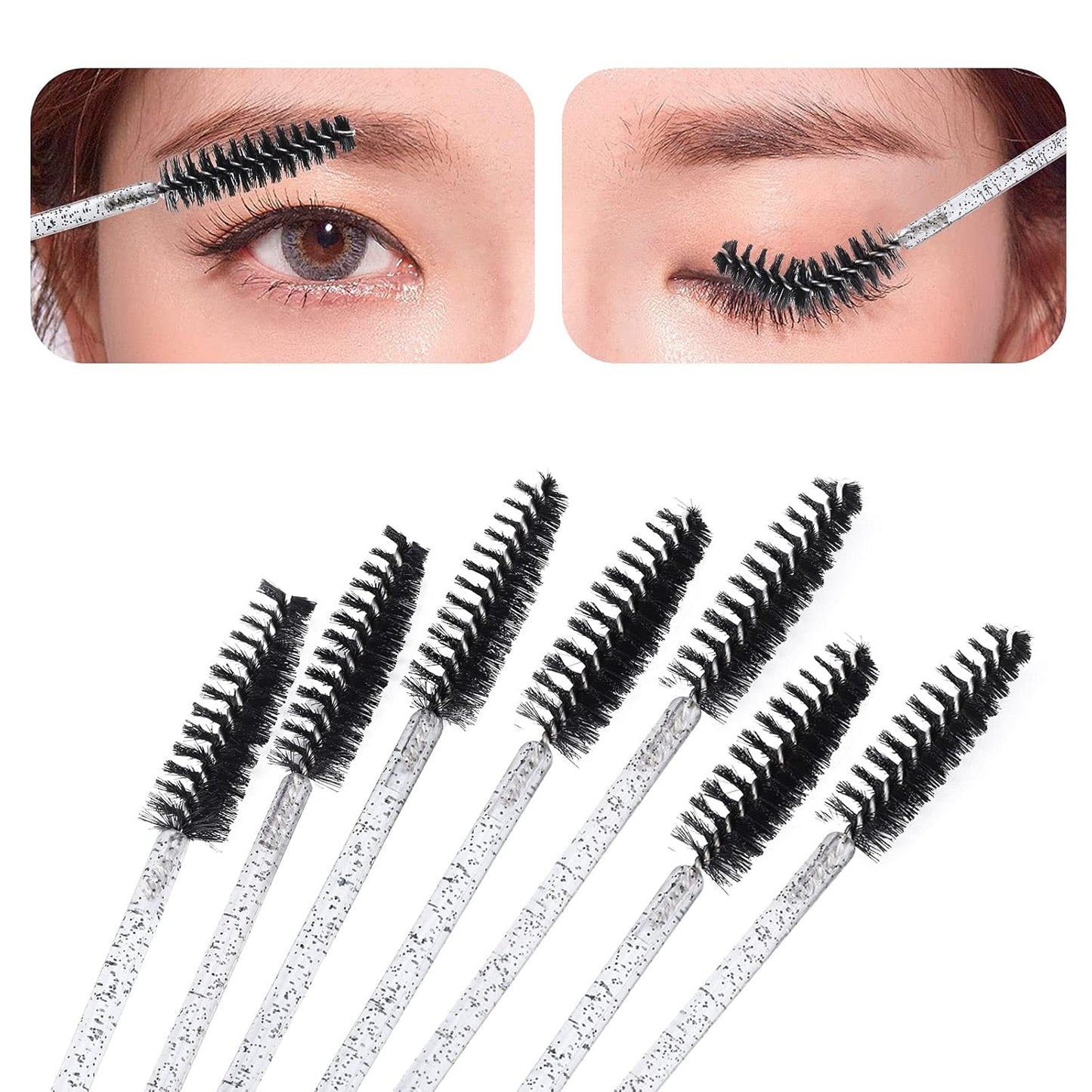200 Lip Brush and Eyebrow Spoolie, Crystal Disposable Lipstick Applicator, Mascara Wands, Makeup Beauty Tool Kits (Black)