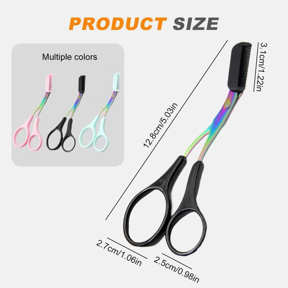 Eyebrow Trimmer Scissor, 2024 New Stainless Steel Eyebrow Scissors with Comb, Non-Slip Facial Hair Removal Trimmer, Portable Professional Eyebrow Trimming Scissors for Men Women, Black