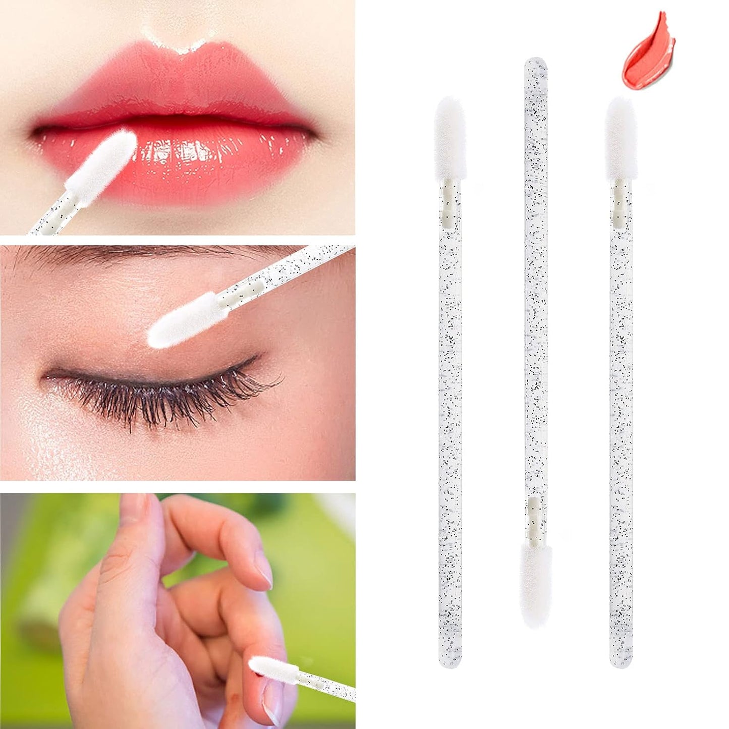 200 Lip Brush and Eyebrow Spoolie, Crystal Disposable Lipstick Applicator, Mascara Wands, Makeup Beauty Tool Kits (Black)