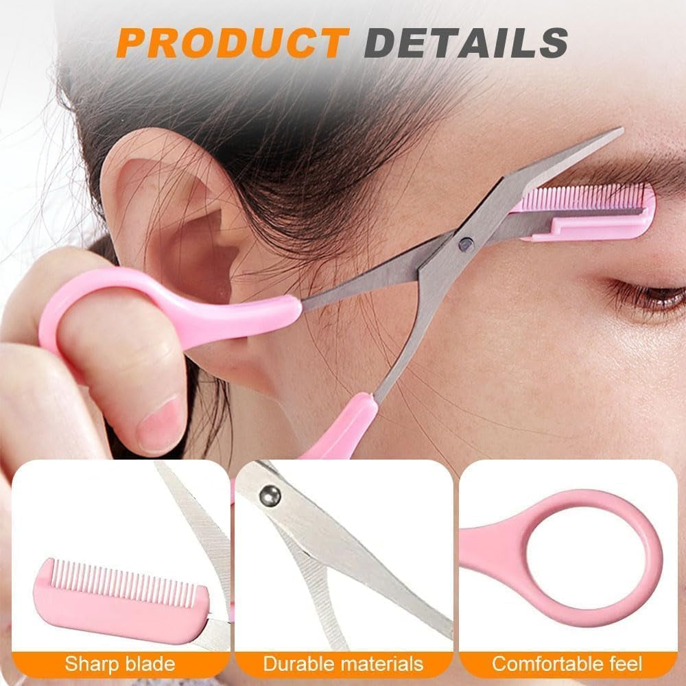 Eyebrow Trimmer Scissor, 2024 New Stainless Steel Eyebrow Scissors with Comb, Non-Slip Facial Hair Removal Trimmer, Portable Professional Eyebrow Trimming Scissors for Men Women, Black