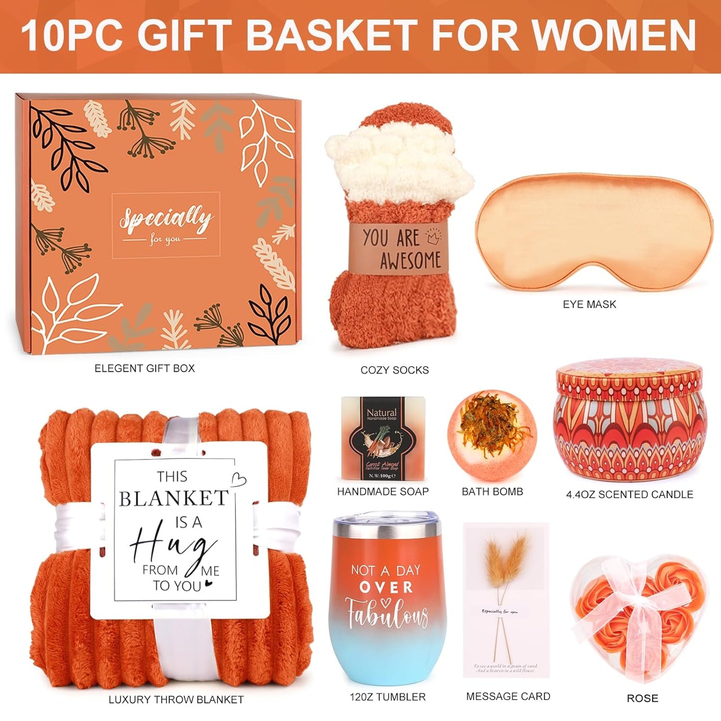 Birthday Gifts Baskets for Women Mom Grandma Her Wife Girlfriend,Fall Gifts for Women Teacher Friend Sister, Relaxing Spa Set,Self Care Get Well Gifts for Her Graduation,Thank You,Retirement Gifts